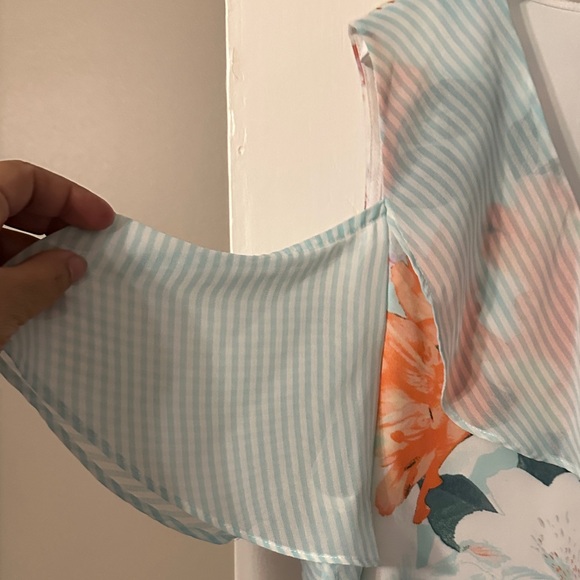 Calvin Klein Floral Ruffle Blouse - Blue, White, and Orange - Picture 3 of 7